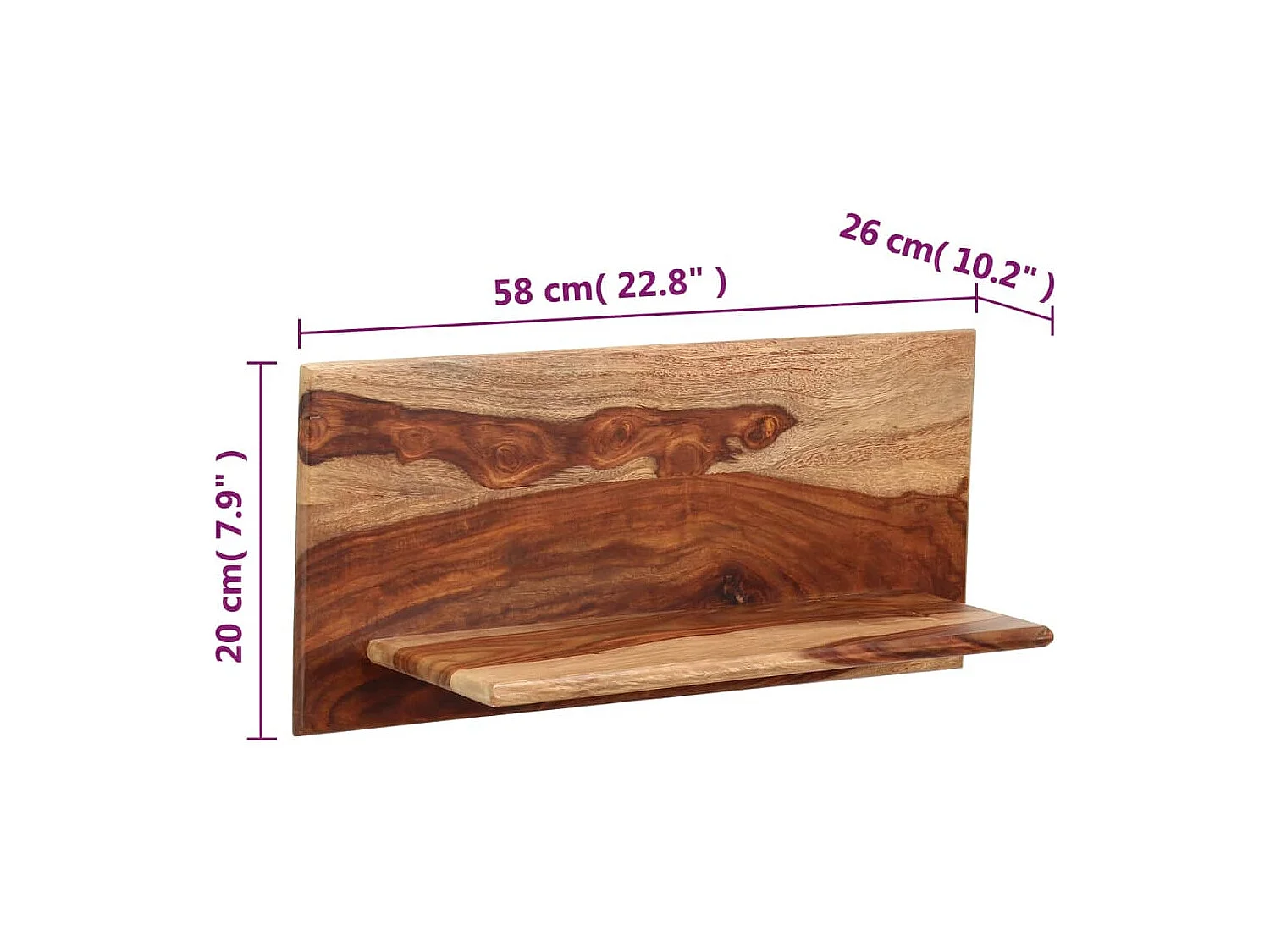 Étagères murales 2 pcs 58 x 26 x 20 cm Bois massif