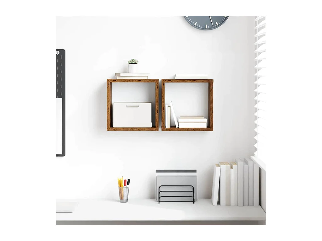 Étagères murales avec étagère 2 pcs Bois ancien 26 x 15 x 26 cm