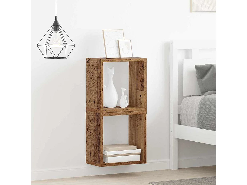 Étagères murales avec étagère 2 pcs Bois ancien 26 x 15 x 26 cm