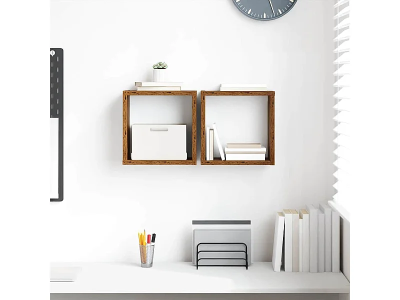 Estantes de pared con balda 2 uds Madera antigua 26 x 15 x 26 cm