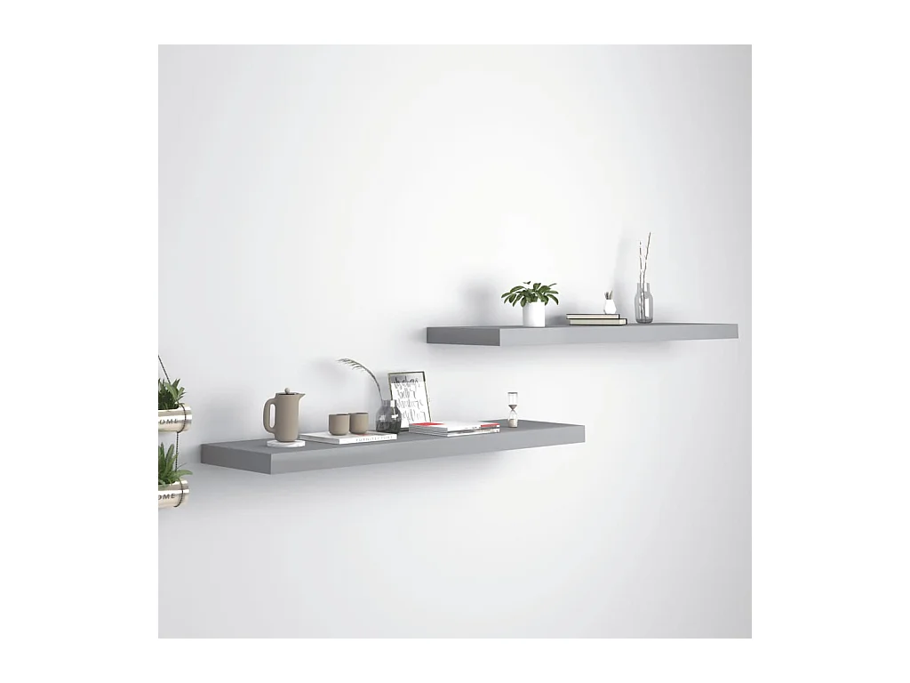 Mensole da parete sospese 2 pezzi grigio 90x23,5x3,8 cm MDF