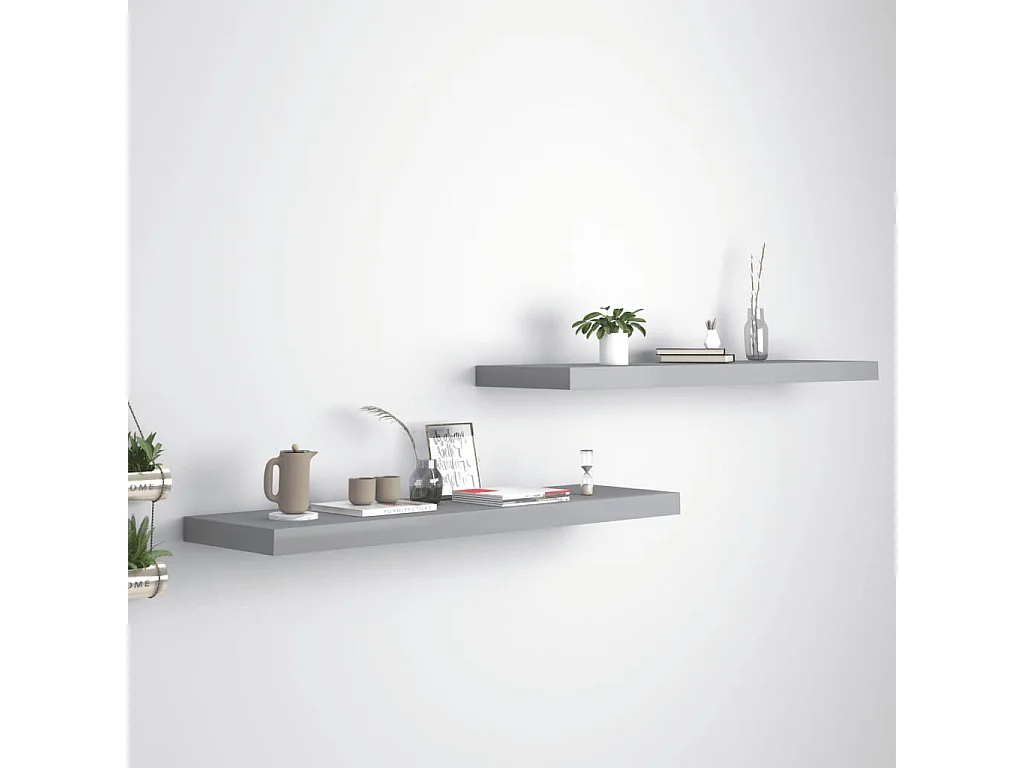 Étagères murales flottantes 2 pcs gris 90x23,5x3,8 cm MDF