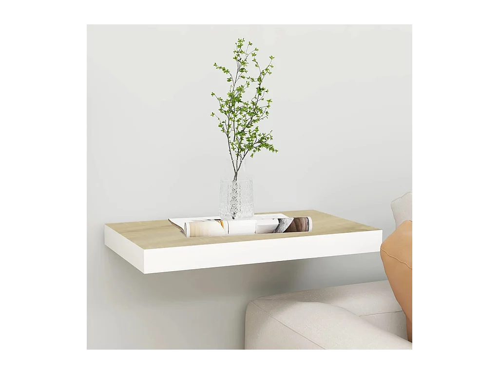Estante flotante de pared roble y blanco 50x23x3,8 cm MDF