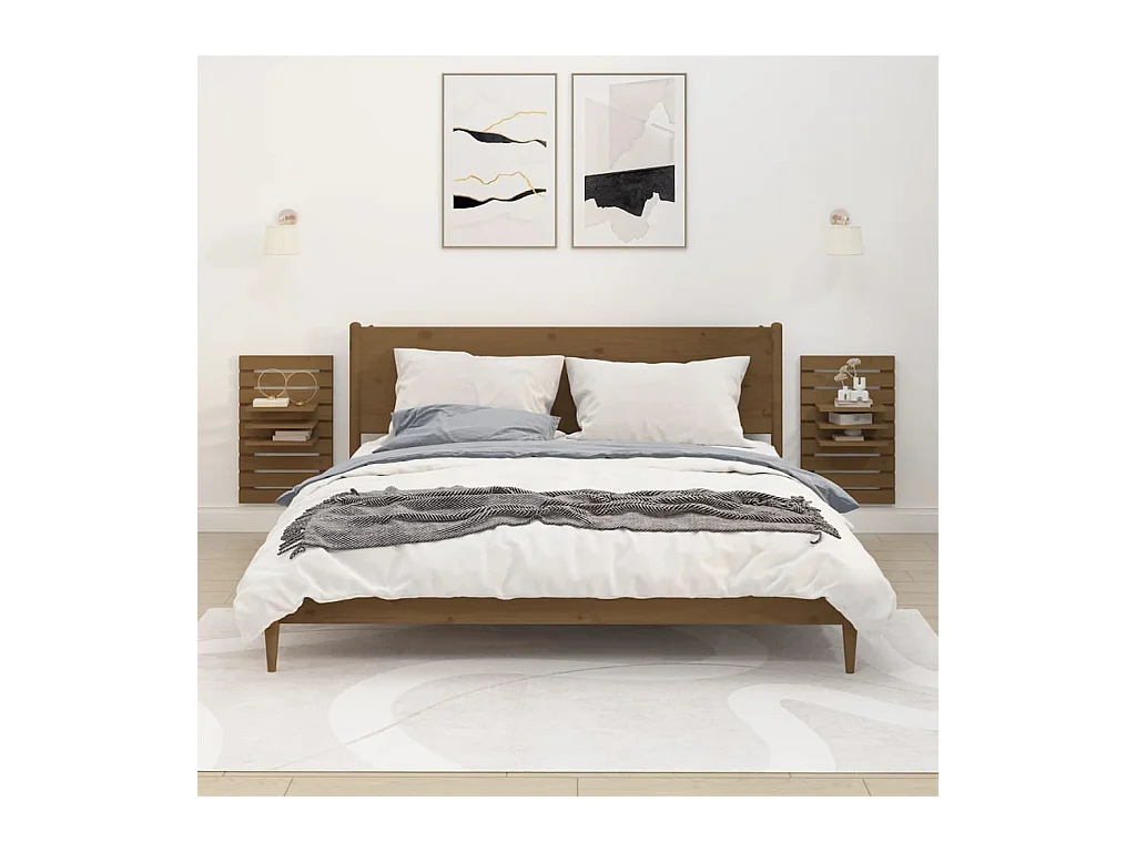 Étagères de chevet murales 2 pcs Marron miel Bois de pin massif