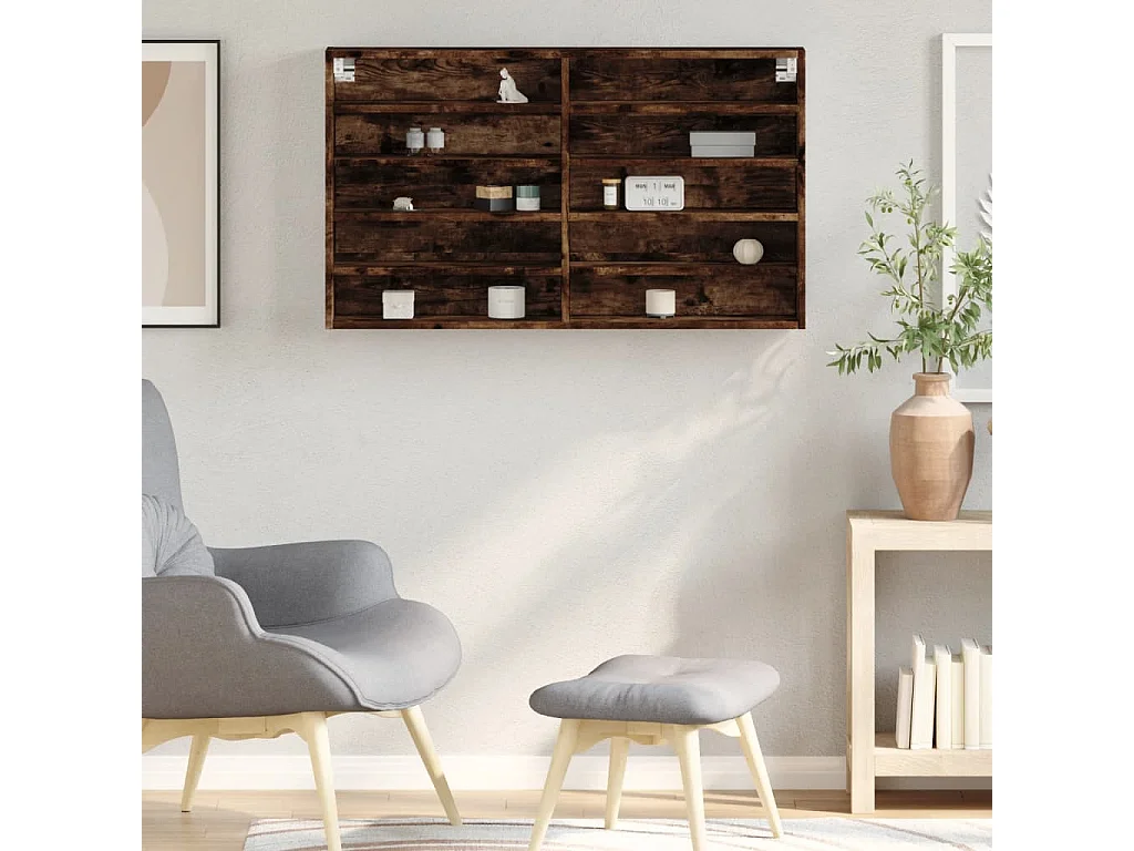 Vitrina roble ahumado 100x15x58 cm madera de ingeniería