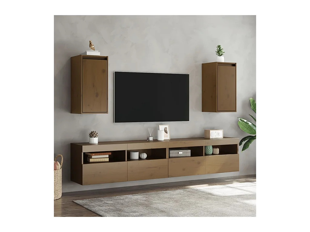 armarios de pared marrón miel de 30 x 30 x 60 cm de madera maciza de pino.