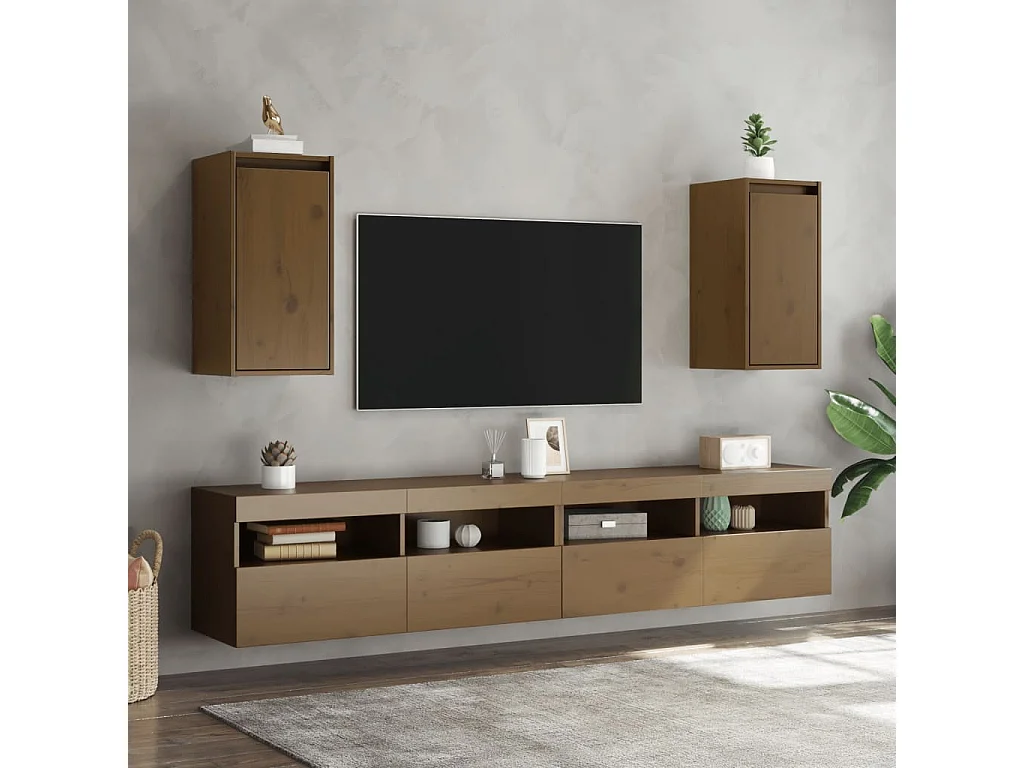 Armoires murales 2pcs Marron miel 30x30x60cm Bois de pin massif