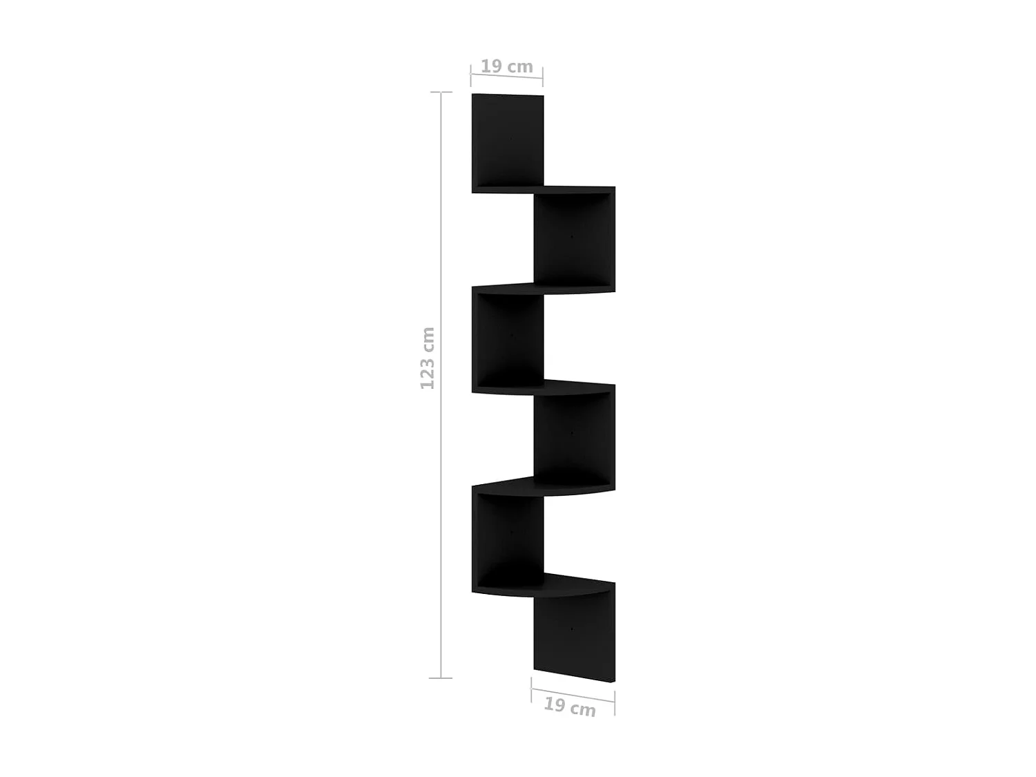 Mensola angolare da parete nera 19x19x123 cm in legno ingegnerizzato