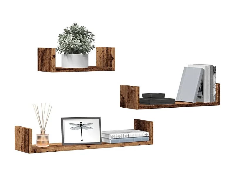 Étagères murales 3 pcs vieux bois bois d'ingénierie