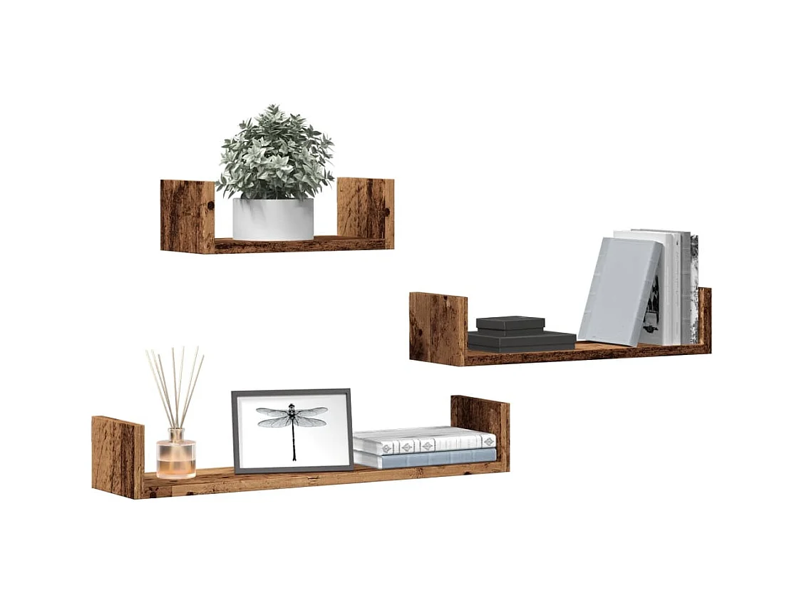 Étagères murales 3 pcs vieux bois bois d'ingénierie