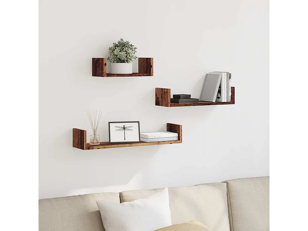 Étagères murales 3 pcs vieux bois bois d'ingénierie