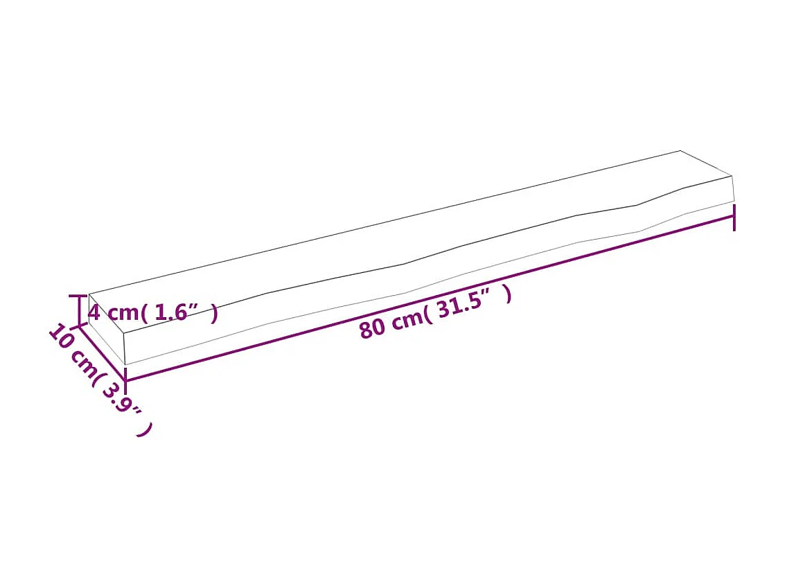 Mensola da parete marrone chiaro 80x10x4 cm in legno massello di rovere trattato