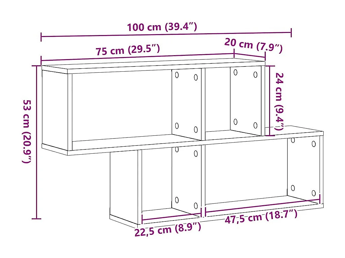 Mensola da parete con ripiano, rovere lavorato a mano, 100 x 20 x 53 cm