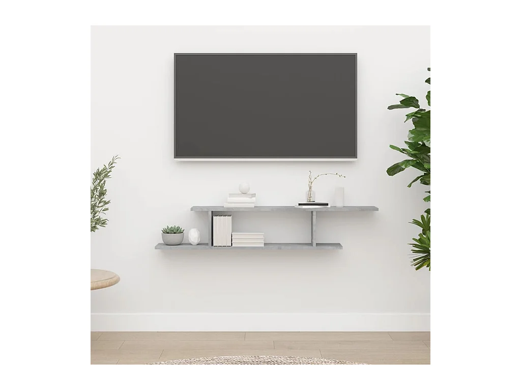 Betongrijs wandmeubel voor tv 125x18x23 cm, vervaardigd uit bewerkt hout