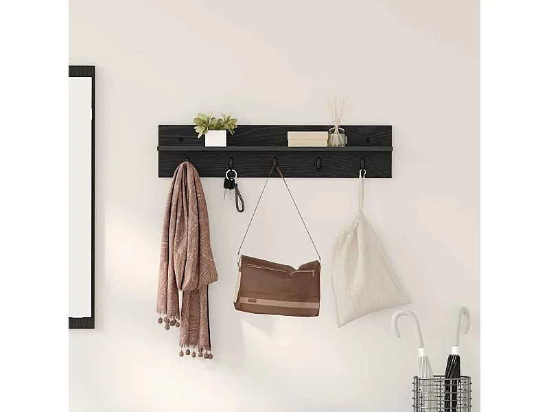 Wandkapstok met plank Zwart eiken 80 x 10,5 x 18 cm