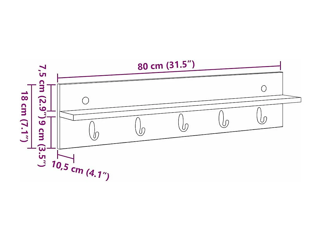 Wandkapstok met plank Zwart eiken 80 x 10,5 x 18 cm