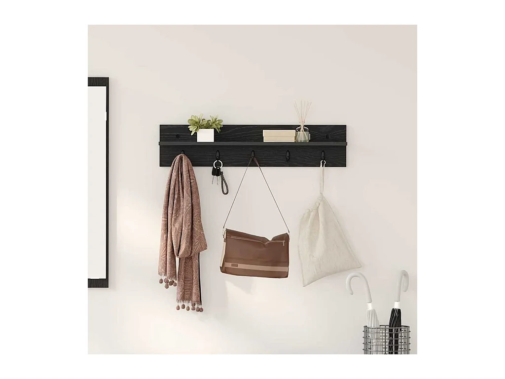 Porte-manteau mural avec étagère Chêne noir 80 x 10.5 x 18 cm