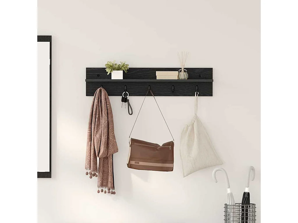 Wandkapstok met plank Zwart eiken 80 x 10,5 x 18 cm