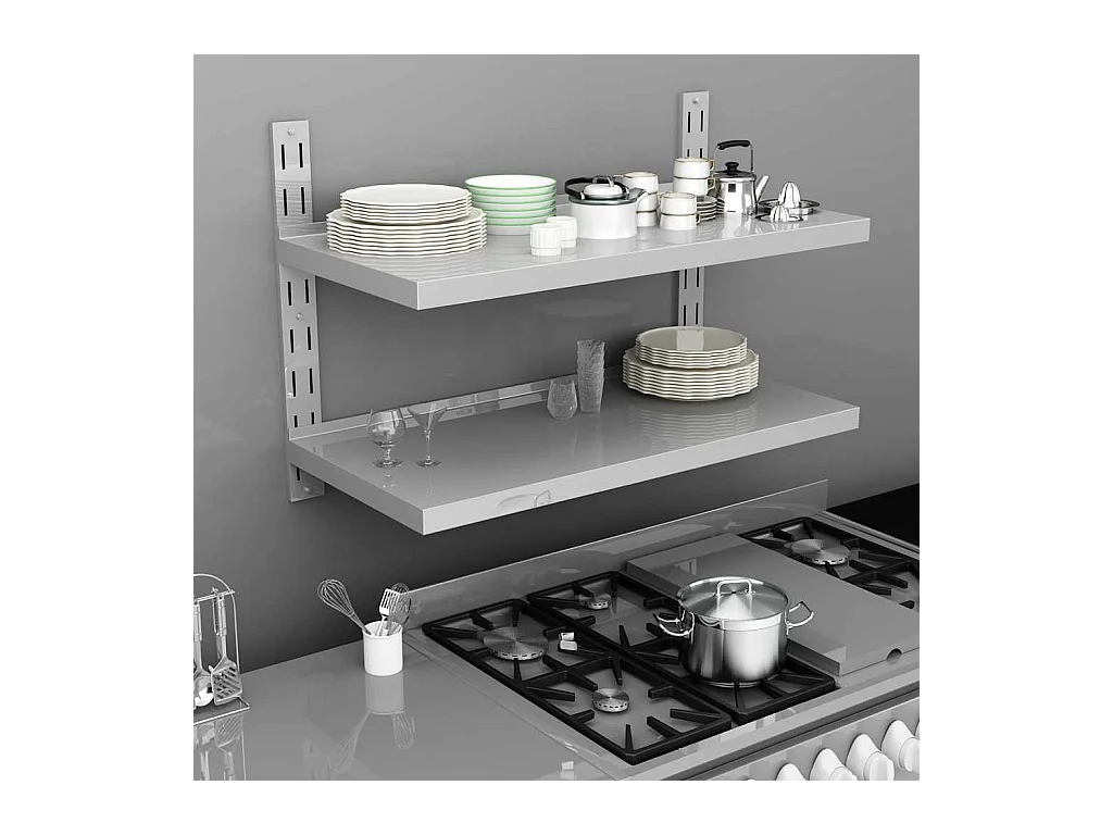 Estante de pared de 2 niveles Acero inoxidable 100x30 cm
