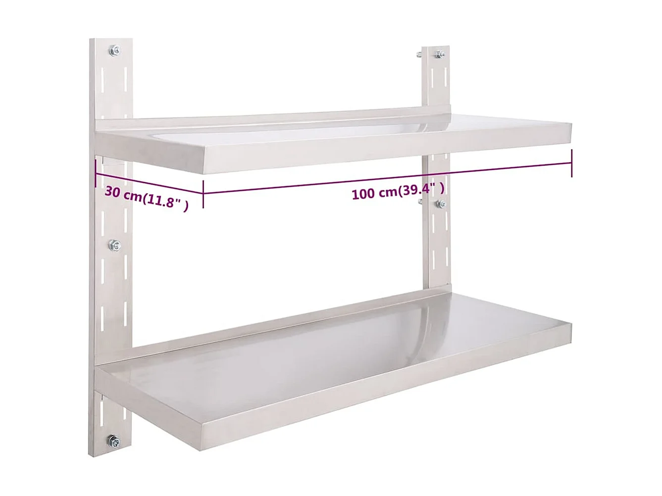 Étagère murale à 2 niveaux Acier inoxydable 100x30 cm