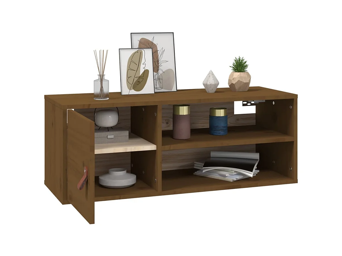 Armario de pared marrón miel 80x30x30 cm Madera maciza de pino