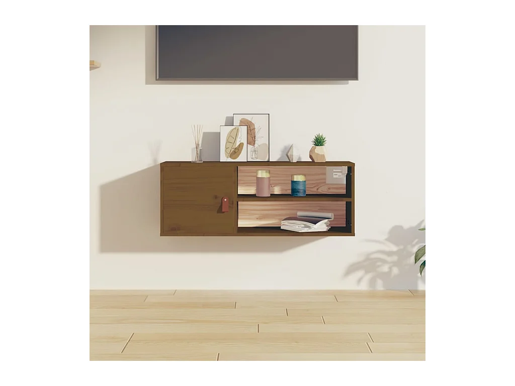 Mobiletto da parete color miele 80x30x30 cm in legno massello di pino
