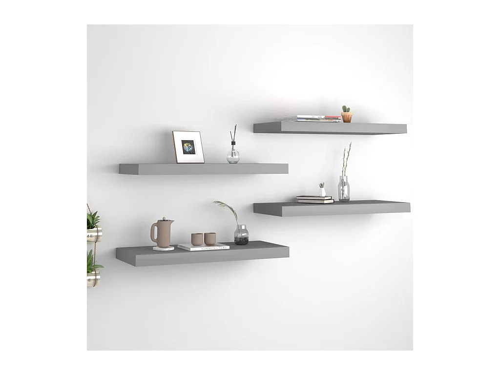 Estantes de pared flotantes 4 piezas Gris 60x23,5x3,8 cm MDF