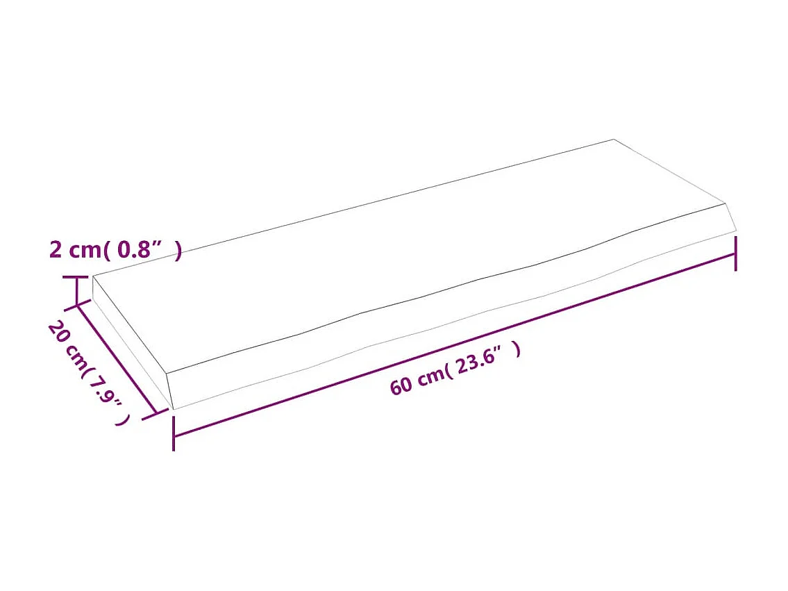 Wandplank 60x20x2 cm massief onbehandeld eikenhout