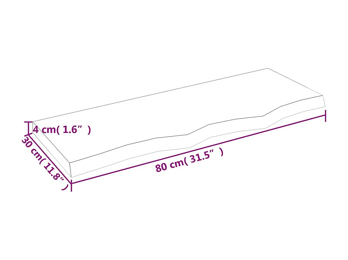 Wandplank 80x30x(2-4) cm massief onbehandeld eikenhout