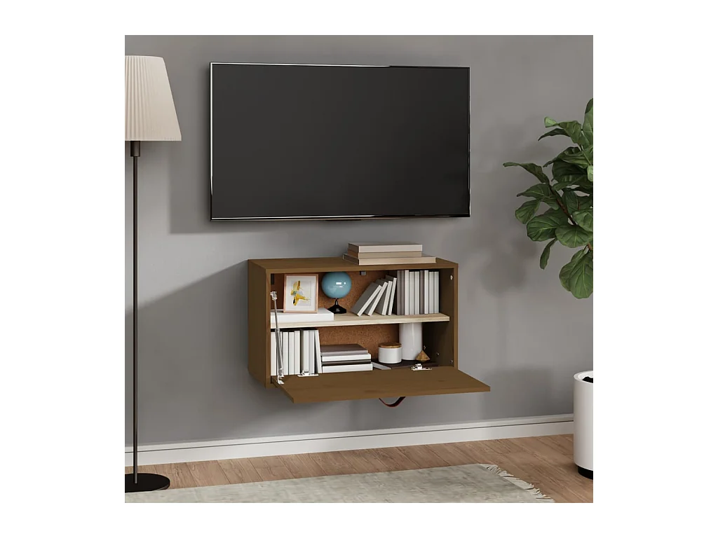 Armario de pared marrón miel 60x30x35 cm Madera maciza de pino