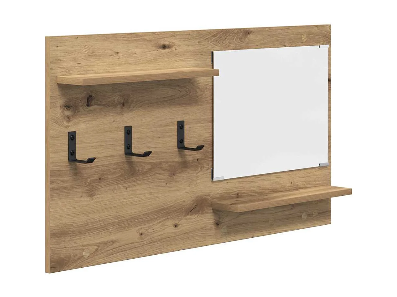 Wandkapstok met spiegel, handgemaakt eikenhout, 90 x 10 x 50 cm