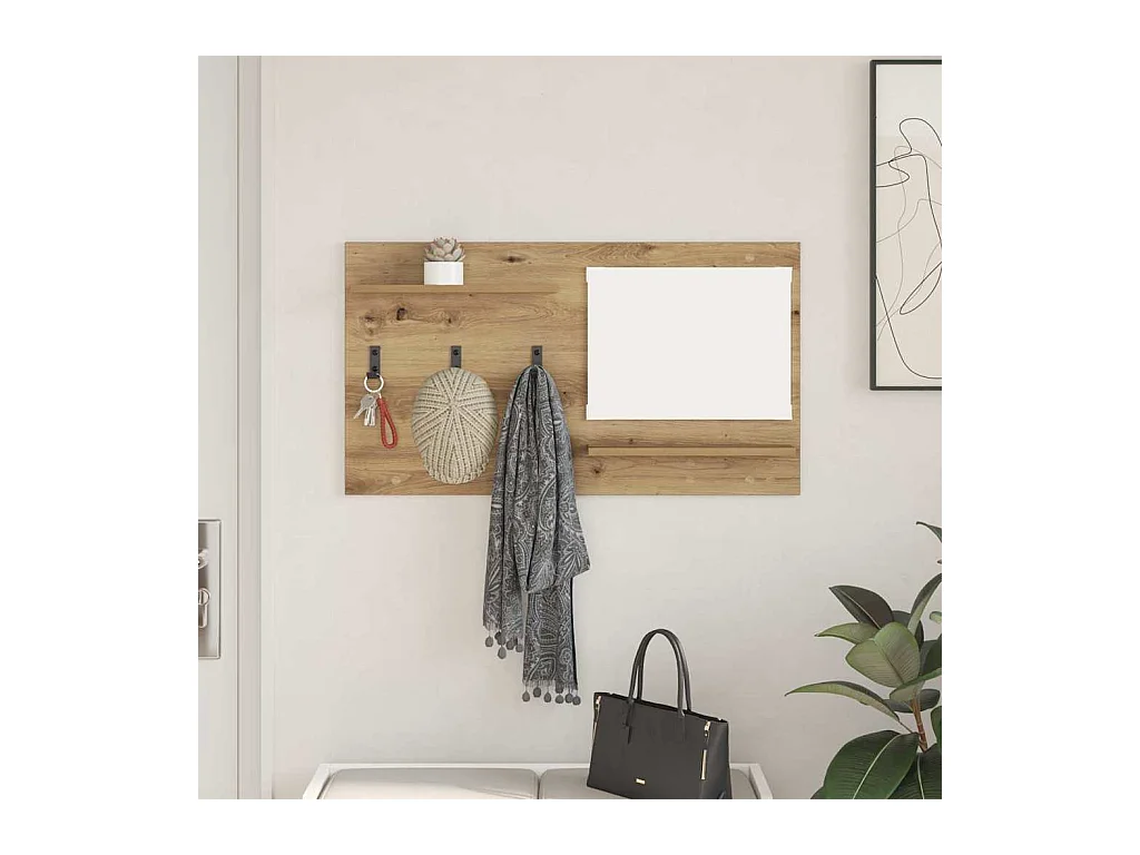Porte-manteau mural avec miroir chêne artisanal 90 x 10 x 50 cm