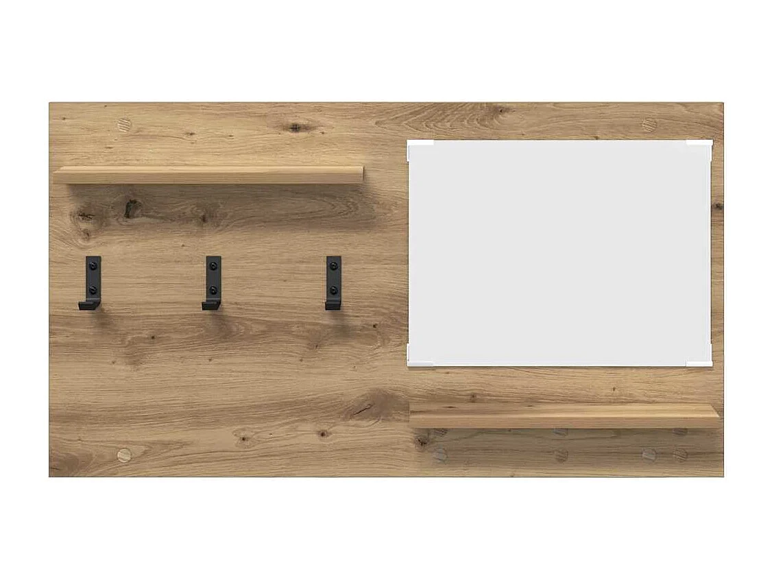 Appendiabiti da parete con specchio, rovere lavorato a mano, 90 x 10 x 50 cm