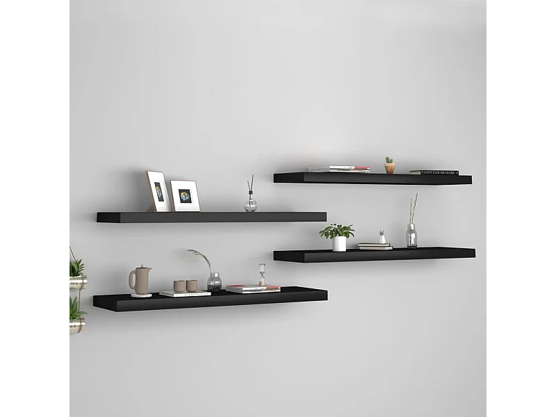 Zwevende wandplanken 4 stuks zwart 90x23,5x3,8 cm MDF