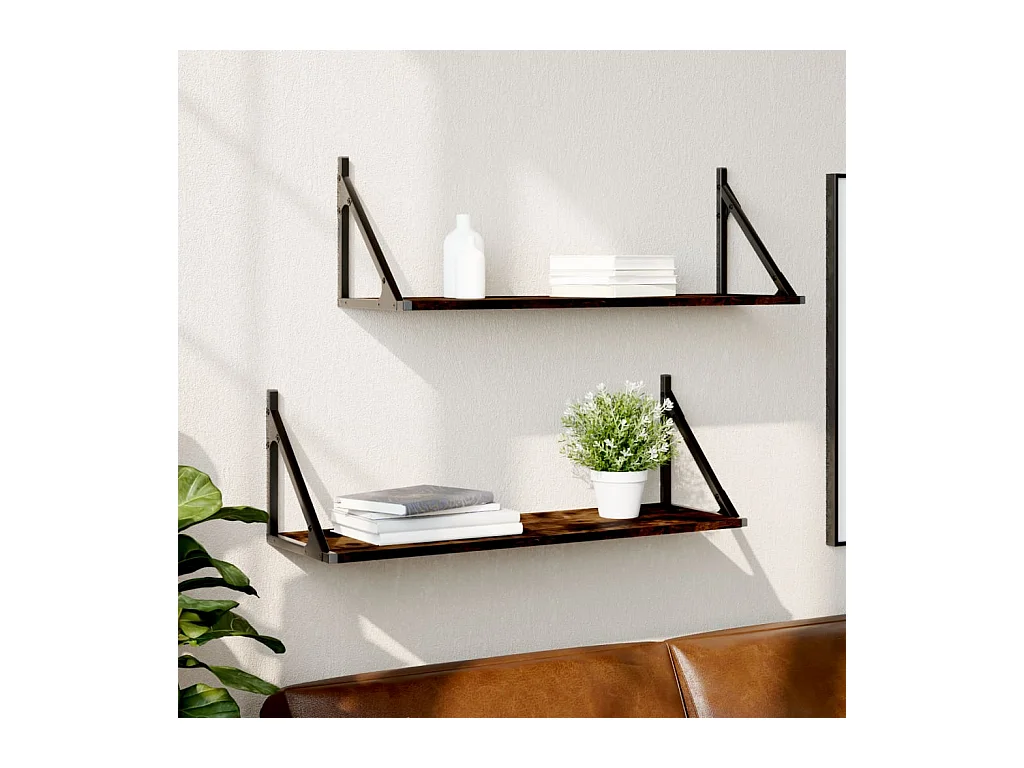 Estantes de pared 2 piezas roble ahumado 80x25x25,5cm madera de ingeniería