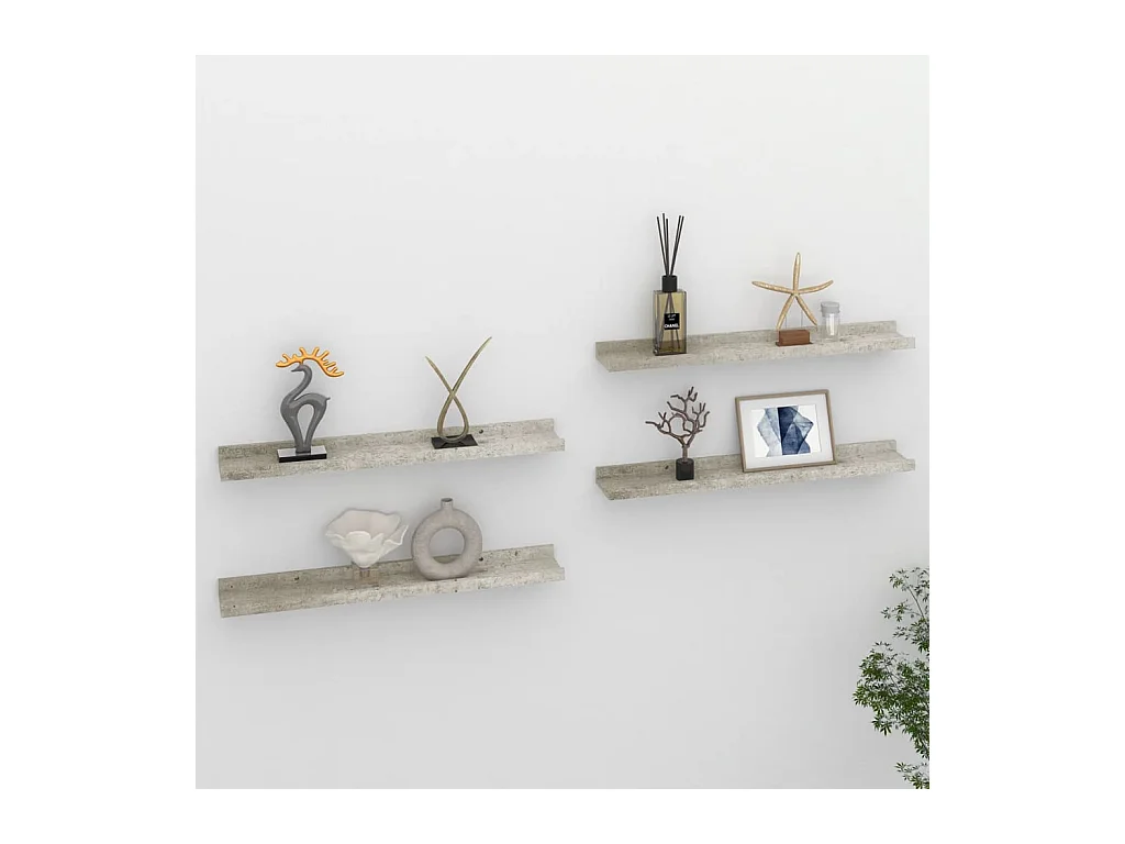 Mensole da parete 4 pezzi Grigio cemento 60x9x3 cm