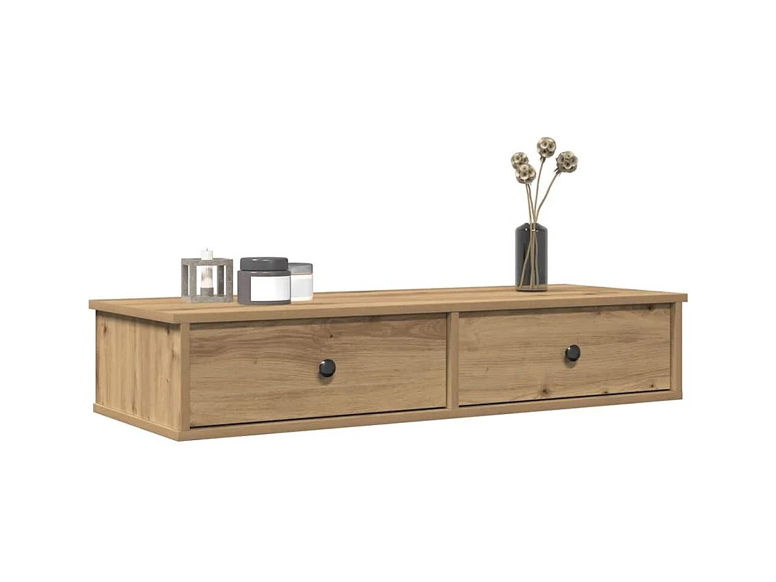 Mensola da parete con cassetti, rovere lavorato a mano, legno ingegnerizzato