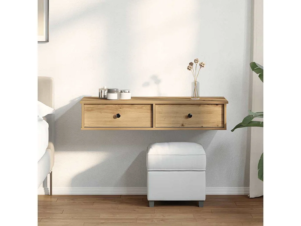 Estante de pared con cajones, roble artesanal, madera de ingeniería.