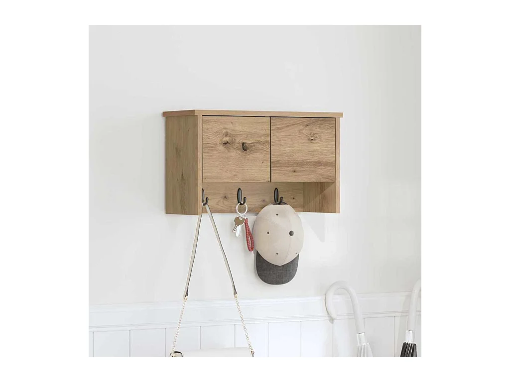 Appendiabiti da parete con anta, rovere lavorato a mano, 50 x 20 x 30 cm