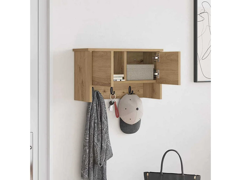 Appendiabiti da parete con anta, rovere lavorato a mano, 50 x 20 x 30 cm