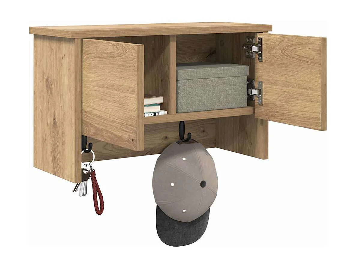 Appendiabiti da parete con anta, rovere lavorato a mano, 50 x 20 x 30 cm