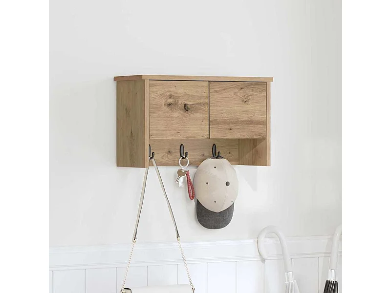 Appendiabiti da parete con anta, rovere lavorato a mano, 50 x 20 x 30 cm