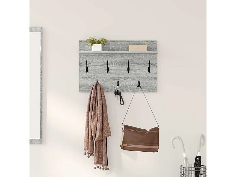 Porte-manteau mural avec étagère Sonoma gris 60 x 40 x 12 cm