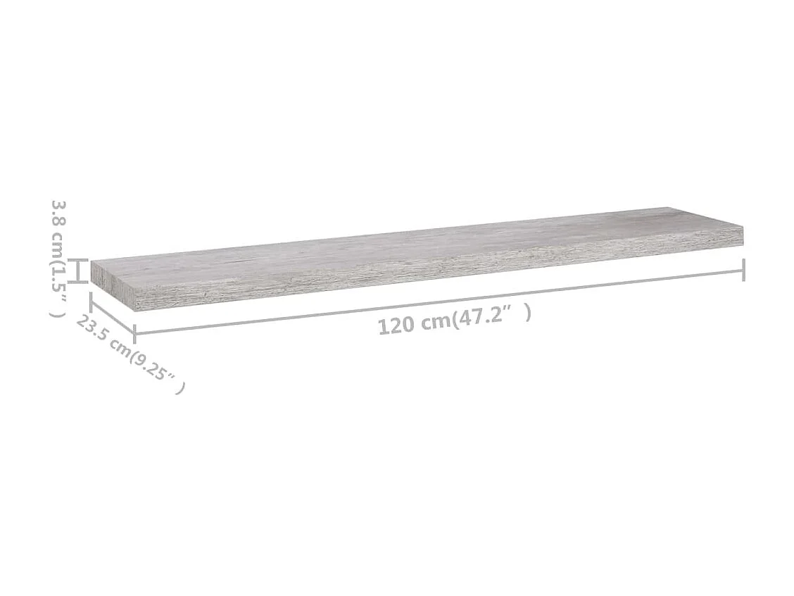 Estantería flotante de pared MDF gris hormigón 120x23,5x3,8 cm