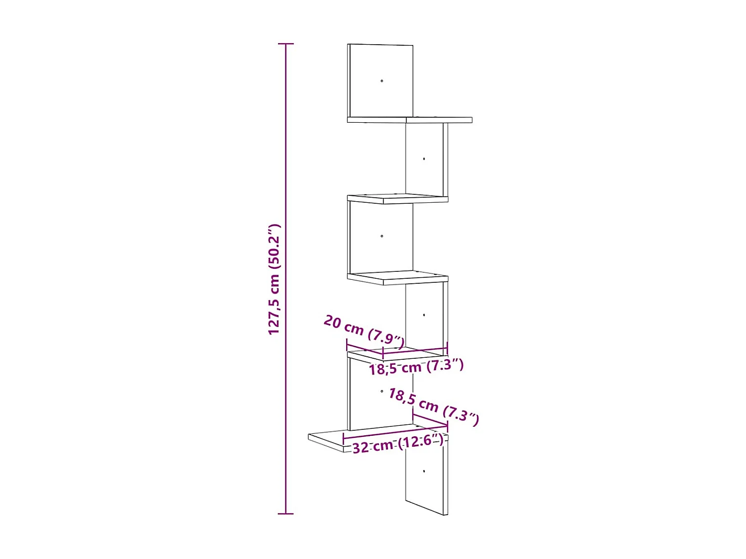 Estante de esquina de pared de roble ahumado de madera de ingeniería