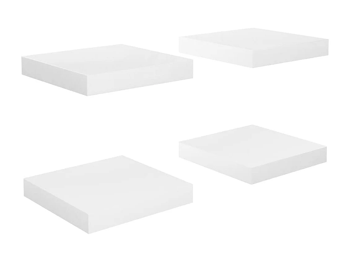 Estante flotante de pared 4 piezas blanco brillante 23x23,5x3,8cm MDF