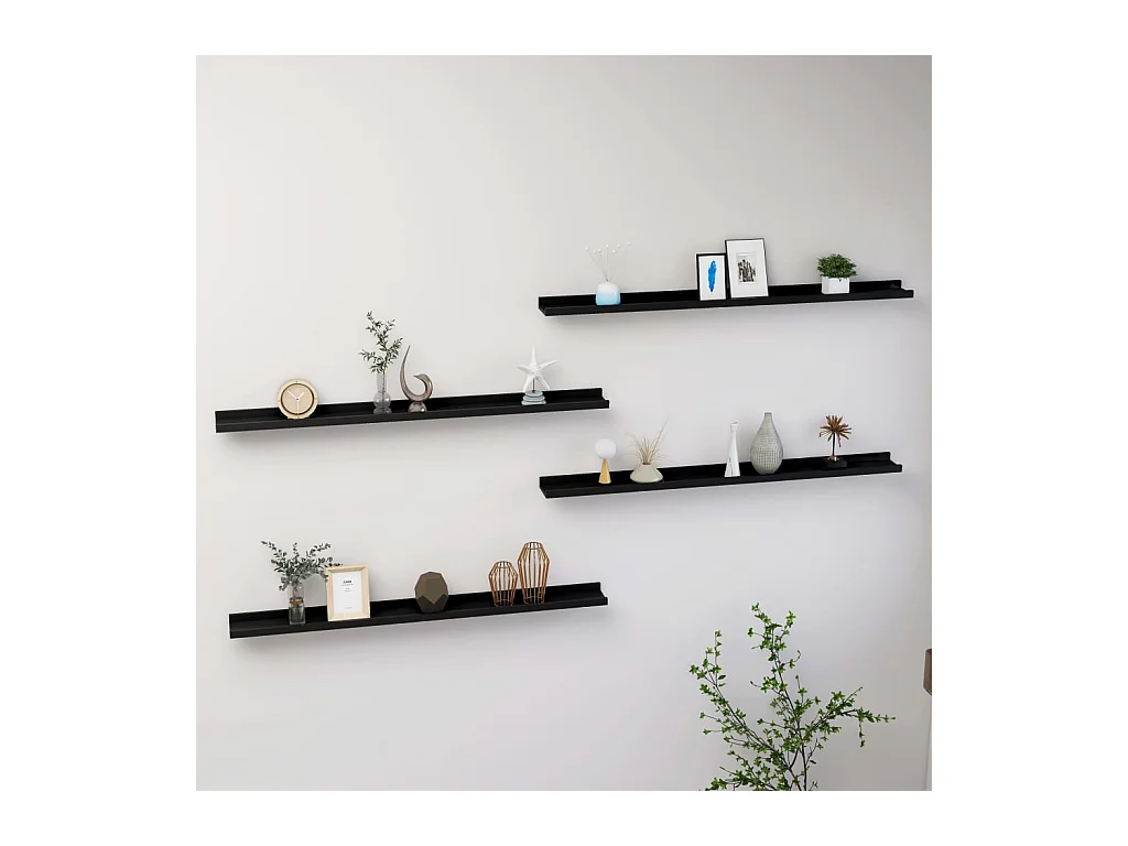 Mensole da parete 4 pezzi Nero 100x9x3 cm