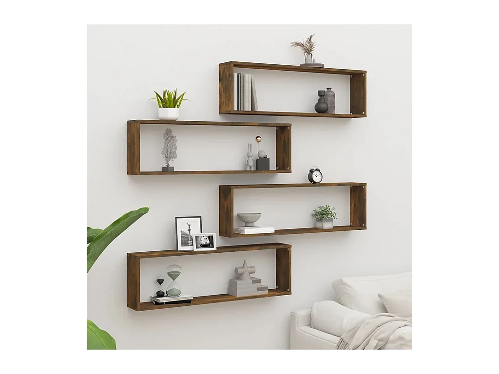 Étagères murales cubiques 4 pcs Chêne fumé 100x15x30 cm