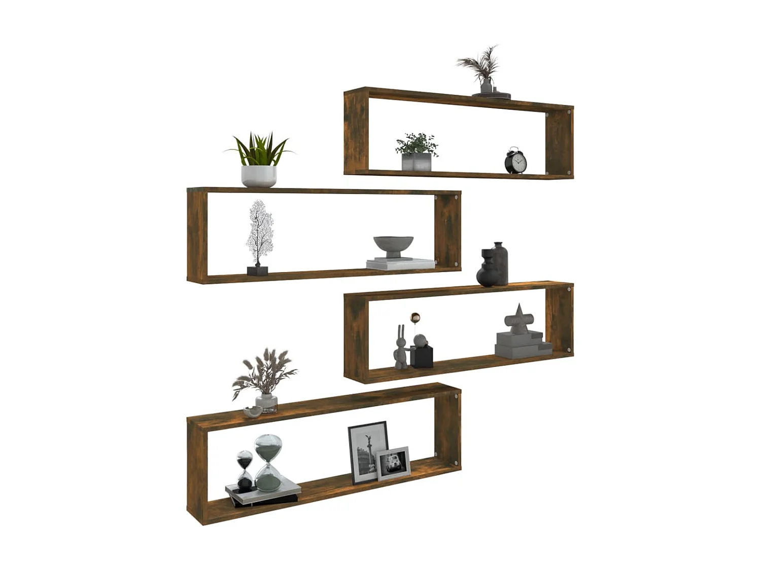 Étagères murales cubiques 4 pcs Chêne fumé 100x15x30 cm