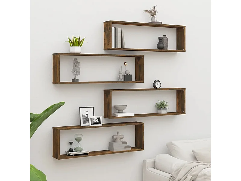 Estantería de pared cubo 4 piezas Roble ahumado 100x15x30 cm